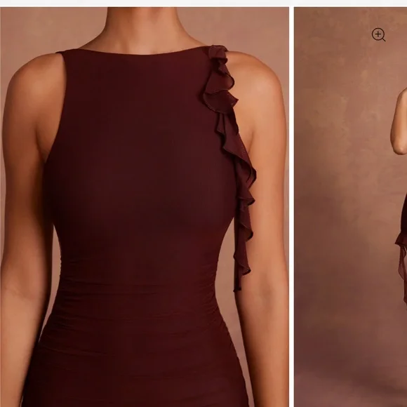 Oh Polly Backless Ruffle Detailing Mini Dress in Brown - Picture 3 of 5